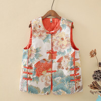 花九卿新中式女装国风盘扣马甲秋冬女大码加棉民族风显瘦无袖背心 橙色 XL