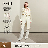 AMII2024春经典长款宽松侧开襟翻领配腰带风衣女上装 奶油色 155/80A/S