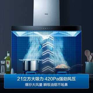 海尔（Haier）抽油烟机 顶吸欧式烟灶套装 21m³/min大吸力 挥手智控 自动清洗 油烟机灶具套装 T11+Q2BE1(天)