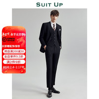 休塔(SUITUP )【高弹力】西服男套装双排扣高级感黑色西装男结婚礼服正装三件套 双排佩纳墨黑【上衣+马甲+裤子】 52A