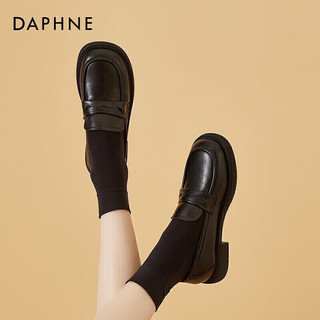 DAPHNE 达芙妮 女牛皮英伦小皮鞋女春秋平底鞋女乐福鞋一脚 422104579 黑色