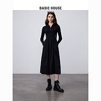 BASICHOUSE 百家好 Basic House/百家好小个子收腰大摆裙冬拼接立领针织连衣裙