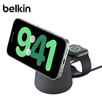 belkin 贝尔金 苹果MagSafe磁吸认证二合一墩墩无线充电器适用于苹果手机手表