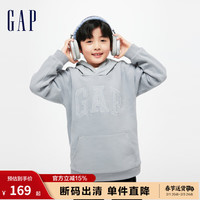 Gap男童冬季2023LOGO碳素软磨抓绒卫衣836852儿童装连帽衫 灰色 120cm(XS)亚洲尺码