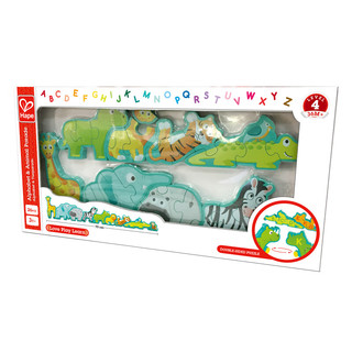 Hape 拼图玩具 四阶数字动物立体拼图 玩具 四阶字母与野生动物立体拼图