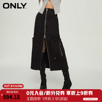 ONLY2024春季时尚潮流休闲双拉链中长款半身裙女124116003 H1Z 黑色 155/60A/XS