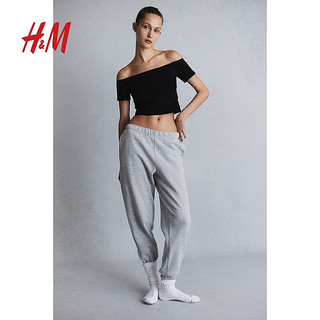 H&M2024春季女士露肩汗布上衣1214113 白色 155/76A XXS