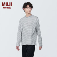 無印良品 MUJI(無印良品 ) 男式 天竺织 圆领长袖T恤 男士 打底衫 男款 AB1MLA4S 灰色条纹 L (175/100A)