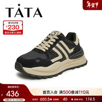 他她（TATA）2024春运动时尚休闲厚底女板鞋WK301AM4 黑/杏 39