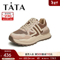 他她（TATA）2024春运动时尚休闲厚底女板鞋WK301AM4 棕/杏 35
