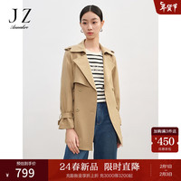玖姿·安娜蔻简约复古双排扣流行薄款中长款风衣2024春季 卡其 2XL