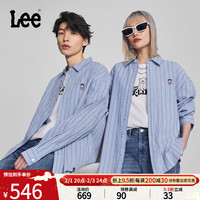 李 Lee24早春新品舒适版翻领条纹蓝色男女同款长袖衬衫LUT008312205 蓝色（尺码偏大，拍小一码）