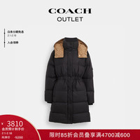 COACH 蔻驰 奥莱女士冬季经典标志连帽羽绒服中长款黑色加厚外套 黑色 M