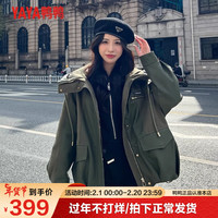 鸭鸭羽绒服鸭鸭(YAYA)轻暖感PU皮羽绒服女冬季2023粉色韩版保暖牛仔拼接外套潮XB 绿色 S