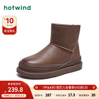 热风冬季女士防水防滑加绒保暖短筒雪地靴皮质潮酷 15深棕 36
