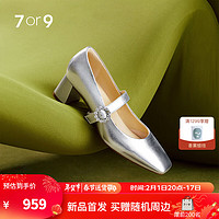 7or9 银珠糖5.0 高跟鞋女5cm夏季方头玛丽珍鞋法式粗跟空气棉单鞋女 银珠糖5.0 36