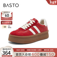 BASTO 百思图 2024春季时尚运动板鞋厚底女休闲鞋ID876AM4 红/米 38