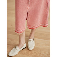 茵曼（INMAN）法式前开叉牛仔半身裙2024春女装场高腰显瘦高A字中长裙 橙红色 S