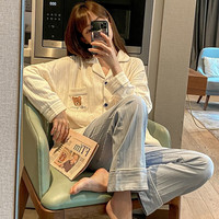 俞兆林长袖睡衣女秋冬款纯色棉质甜美可爱小熊卡通可外穿两件套家居服L