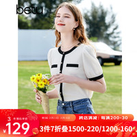 百图betu女装季衬衫法式小香风圆领优雅通勤衬衫女2303T54 米白 M