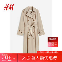 H&M女装风衣2024春季新款舒适双排扣平驳领及踝长袖外套1115204 米色006 1