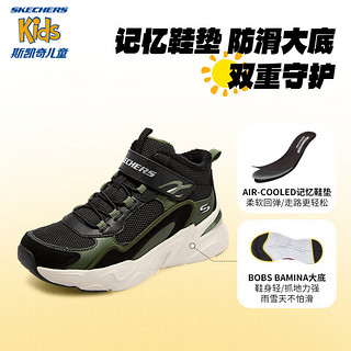 Skechers斯凯奇男大童棉鞋加绒保暖运动鞋儿童秋冬休闲鞋跑鞋405222L 黑色/绿色BKGR 35