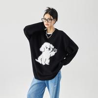 GOLFCROSS 防水貂绒小狗提花宽松休闲线衫圆领针织套头落肩毛衣款