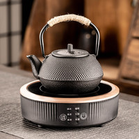 瓷牌茗茶具围炉煮茶茶具套装电陶炉煮茶器家用烧水泡茶铁壶茶壶泡茶器 黑丁铁壶+竖雅j6电陶炉-黑 0.6L