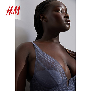 HM女士内衣蓝色舒适透气可塑造胸型细带蕾丝网纱文胸1189174