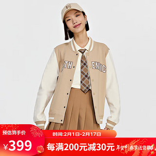 Kappa 卡帕 棒球服2023女运动复古针织卫衣休闲拼色开衫外套K0D82WK70 灰卡其-602 S