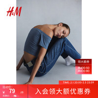H&M2024春季女士露肩汗布上衣1214113 蓝色 155/76A XXS