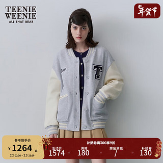 Teenie Weenie小熊2024春季时髦撞色学院风宽松棒球外套上衣女 灰色 160/S