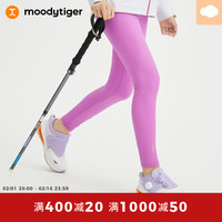 moodytiger女童紧身裤24年春季弹力瑜伽裤修身针织运动长裤小云朵鲨鱼裤 锦葵紫 110cm