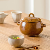 同合日本进口万古烧圆砂锅日式家用耐高温汤锅松笠土锅煲仔饭饭锅 松笠土锅3合（棕色） 1.7升