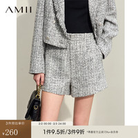 AMII2024春复古名媛风花纱香风套装女外套休闲短裤两件套12421049 黑色(休闲裤) 155/80A/S