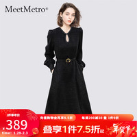 MeetMetro玛依尔名媛小香风连衣裙女2023冬设计感收腰小黑裙 黑色 L