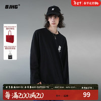 BJHG不计后果 秋基础美式重磅纯棉长袖t恤男潮2023oversize卫衣女 石墨黑 2XL