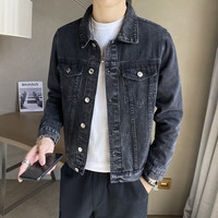 Prato Lee牛仔外套男春秋牛仔夹克男修身男士上衣男青少年牛仔衣男牛仔服男 黑灰 L