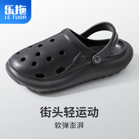 LETUO 乐拖 凉鞋洞洞鞋男夏季外穿运动透气沙滩鞋休闲软底厚底拖鞋 黑色42-43 曜石黑 42-43(适合41-42)