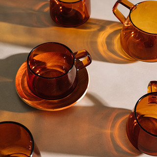 KINTO日本咖啡杯琥珀色玻璃杯意式下午茶杯手冲复古咖啡杯拿铁杯 玻璃杯套装/木制托盘 270ml