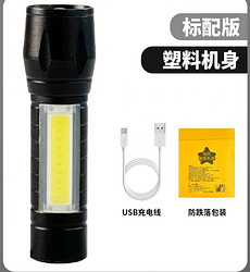Aic 强光手电筒充电超长续航户外超亮远射小型迷你便携家用耐用LED灯塑料款