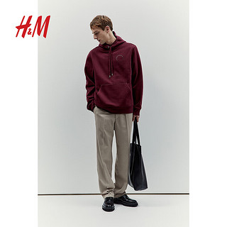 H&M 2023秋季新款男装卫衣休闲连帽衫1070934 深红色 180/116A