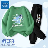 真维斯儿童帅气套装2024春秋男童时尚百搭卫衣卫裤中大童春装 【薄款套装14】草绿黑色 160