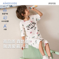 爱慕儿童(AIMER KIDS)男女童春3A抑菌儿童睡衣家居服套头短袖睡衣/睡裤可爱奶皮衣 男上衣-森林AK241E262 130