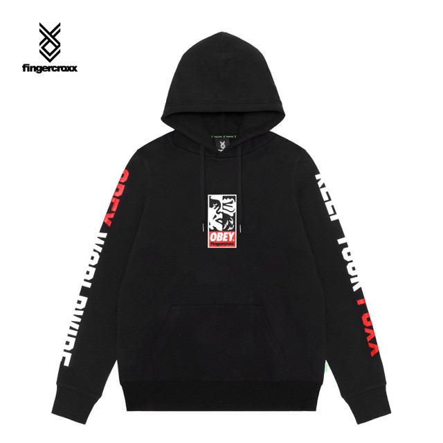 fingercroxx FGXX×OBEY联名春夏人脸图案字母印花连帽卫衣外套30364XD
