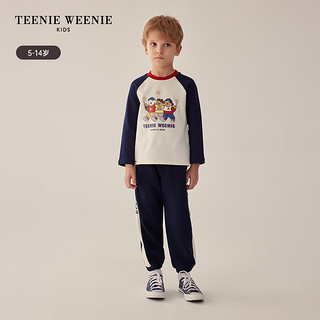 Teenie Weenie Kids小熊童装24早春男童撞色加绒系绳束脚卫裤 藏青色 150cm