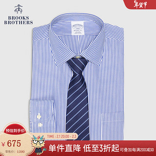 布克兄弟（BrooksBrothers）男士棉质宽距领竖条纹长袖免烫正装衬衫 4003-蓝色 16/H/2