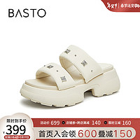BASTO 百思图 2024夏季时尚休闲老爹运动女拖鞋TS904BT4 米白 34