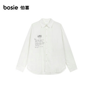 bosie2024年春季白色印花长袖衬衫男棉衬衣 本白色 165/84A