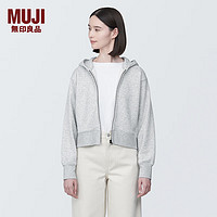 无印良品 MUJI 女式 紧密织 拉链衫 女外套春季款 连帽卫衣 短款  浅灰色 S(155/80A)